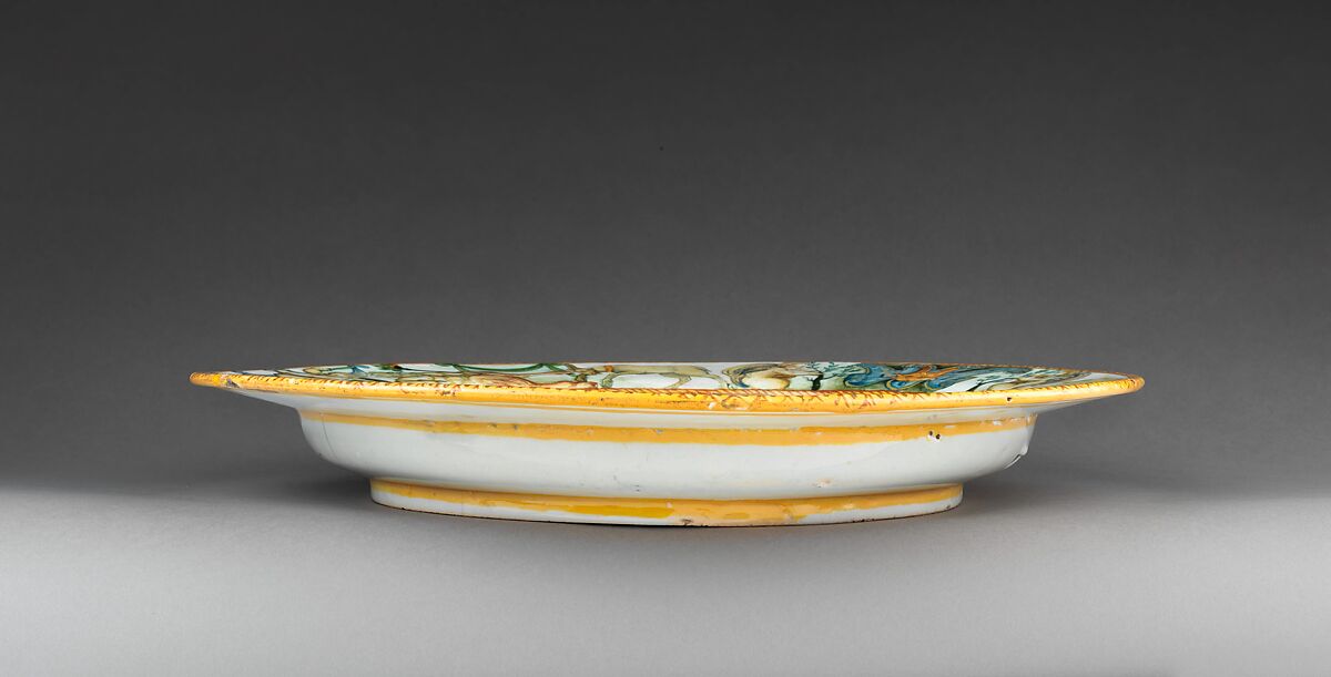 Dish with The Discovery of Achilles, Probably Fontana workshops, Maiolica (tin-glazed earthenware), Italian, Urbino