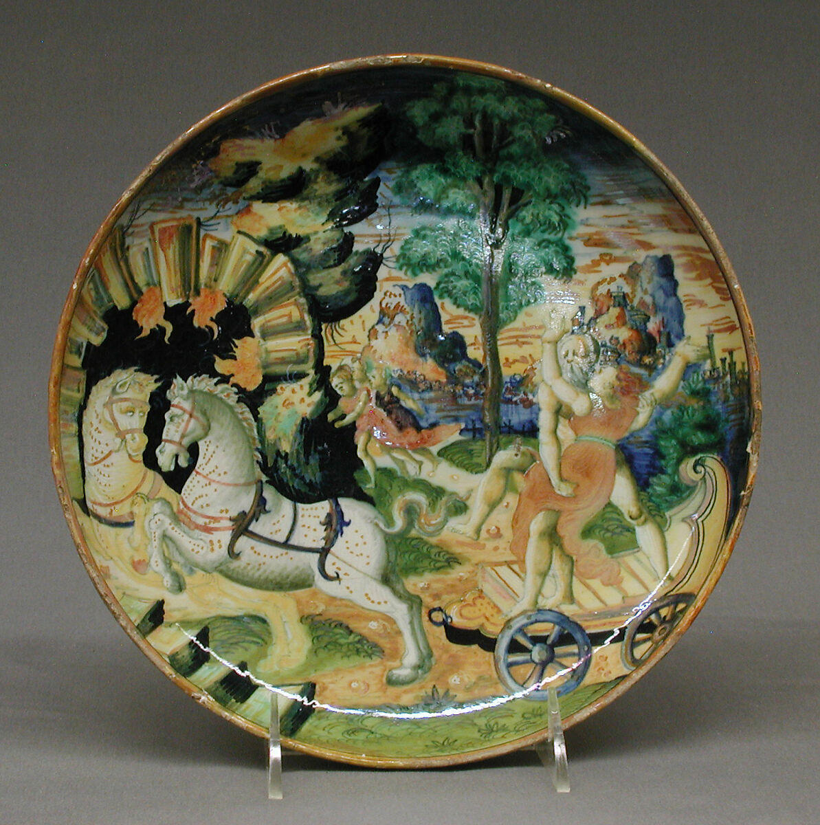 Plate, Maiolica (tin-glazed earthenware), lustered, Italian, Urbino with Gubbio luster 