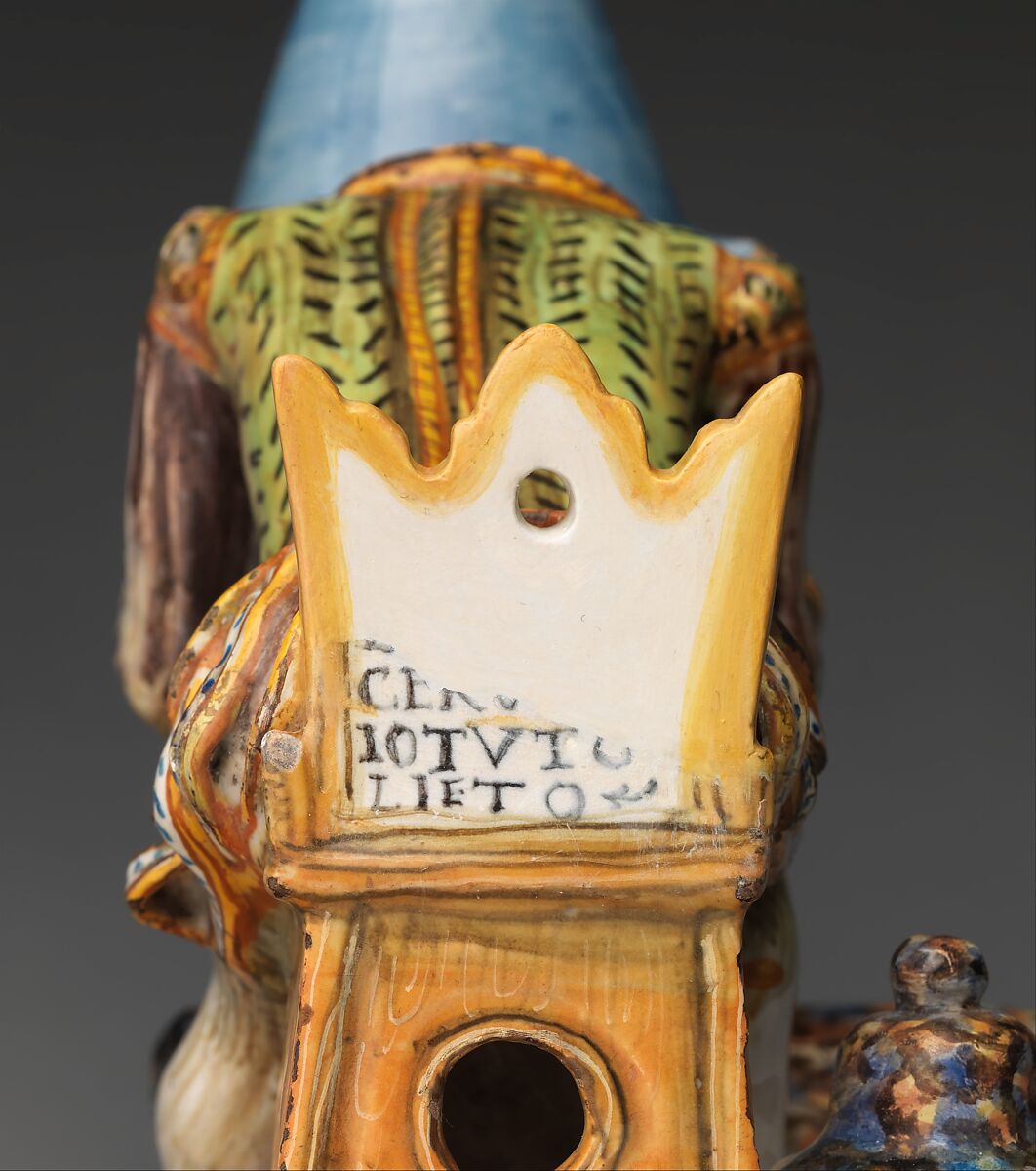 Inkstand with A Madman Distilling His Brains, Maiolica (tin-glazed earthenware), Italian, probably Urbino