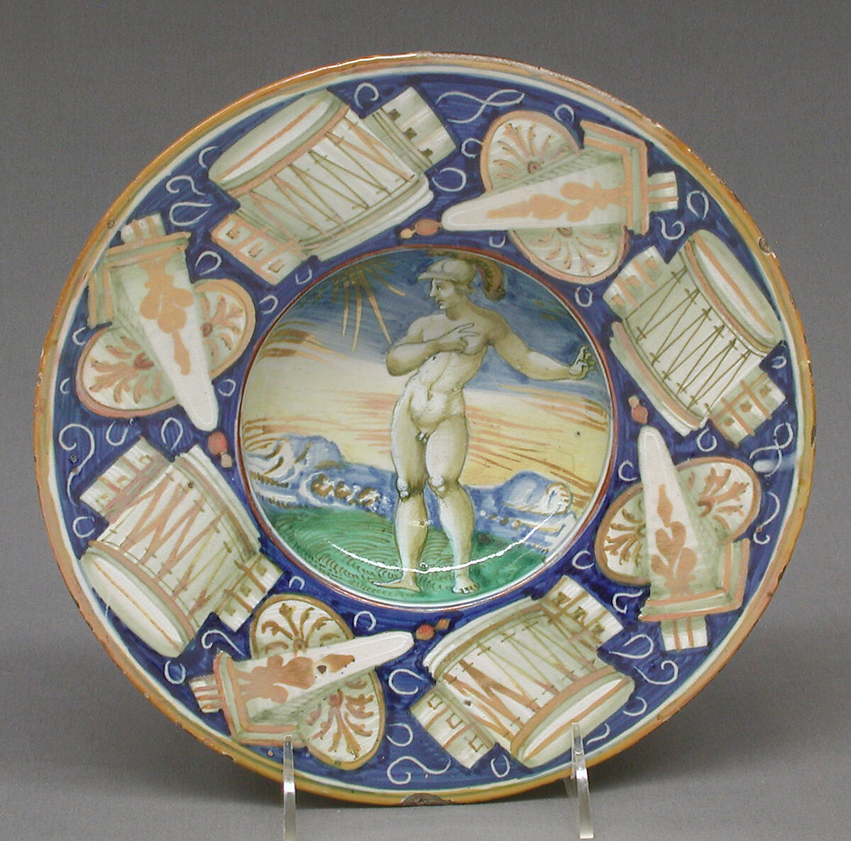 Plate, Maiolica (tin-glazed earthenware), lustered, Italian, Castel Durante with Gubbio luster 