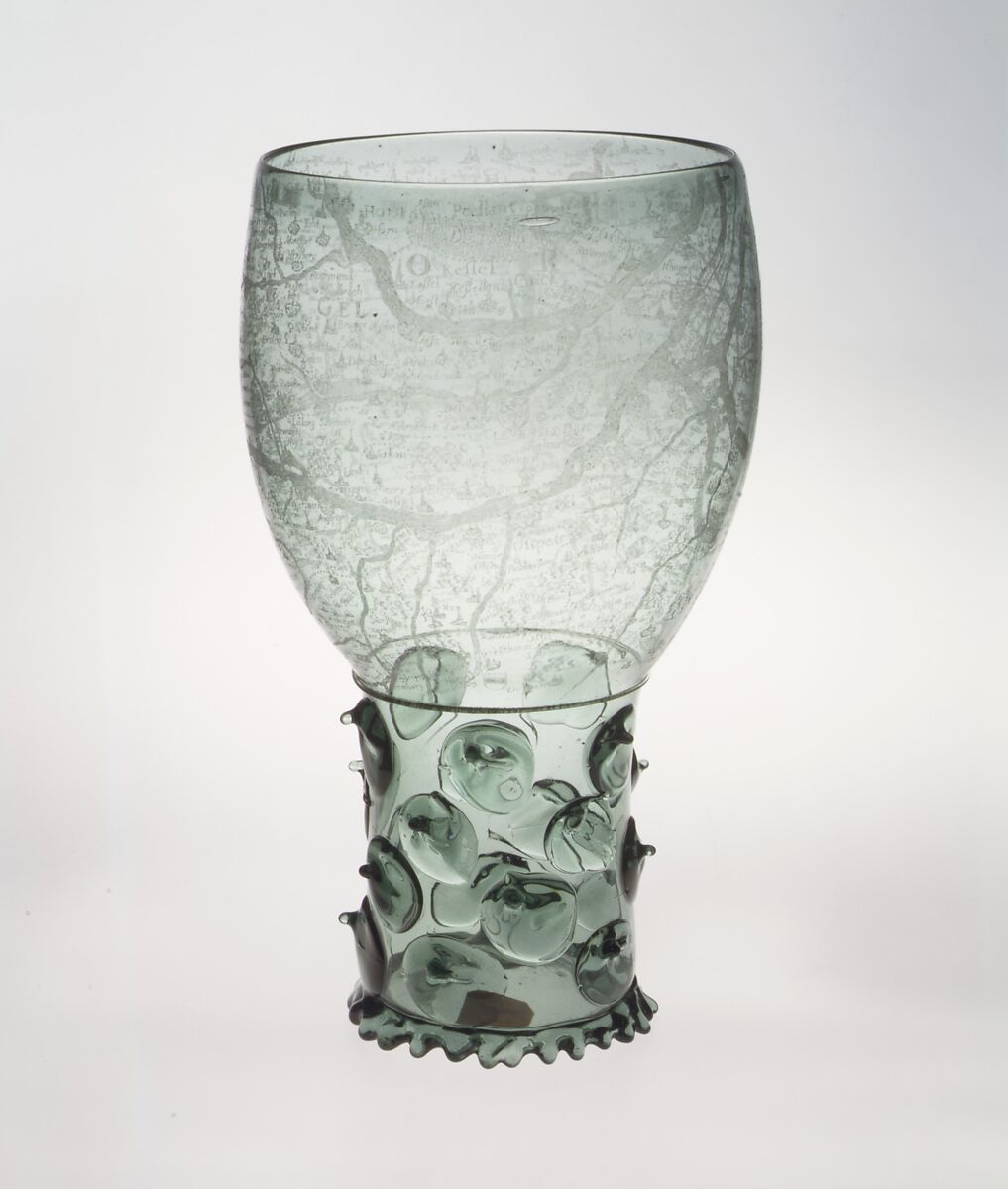 Goblet (Roemer) with map of the Rhine River, Glass, engraved with a diamond point, Dutch, probably Amsterdam