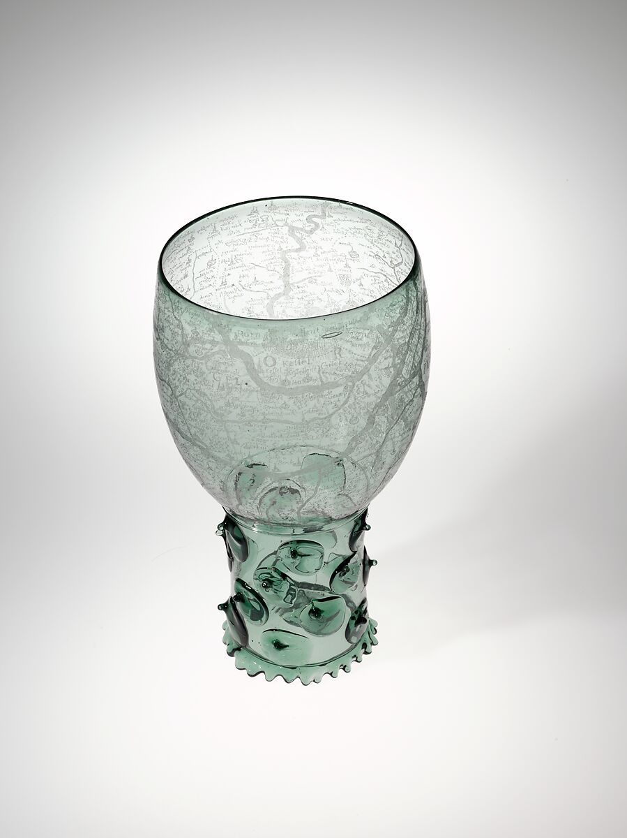 Goblet (Roemer) with map of the Rhine River, Glass, engraved with a diamond point, Dutch, probably Amsterdam