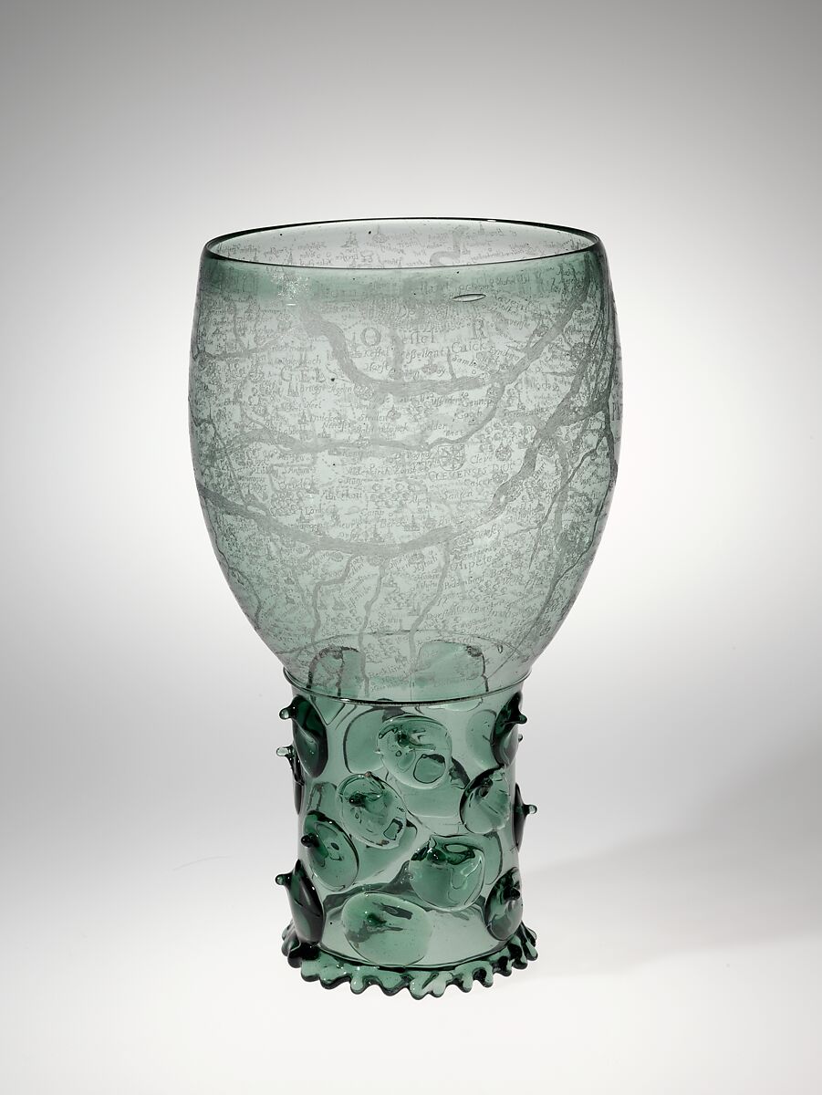 Goblet (Roemer) with map of the Rhine River, Glass, engraved with a diamond point, Dutch, probably Amsterdam
