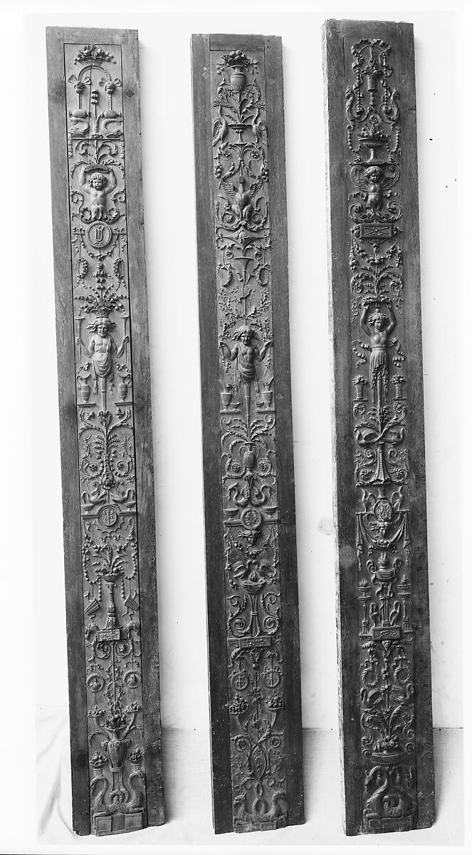 Pilaster panel (part of a set of eight), Oak, French