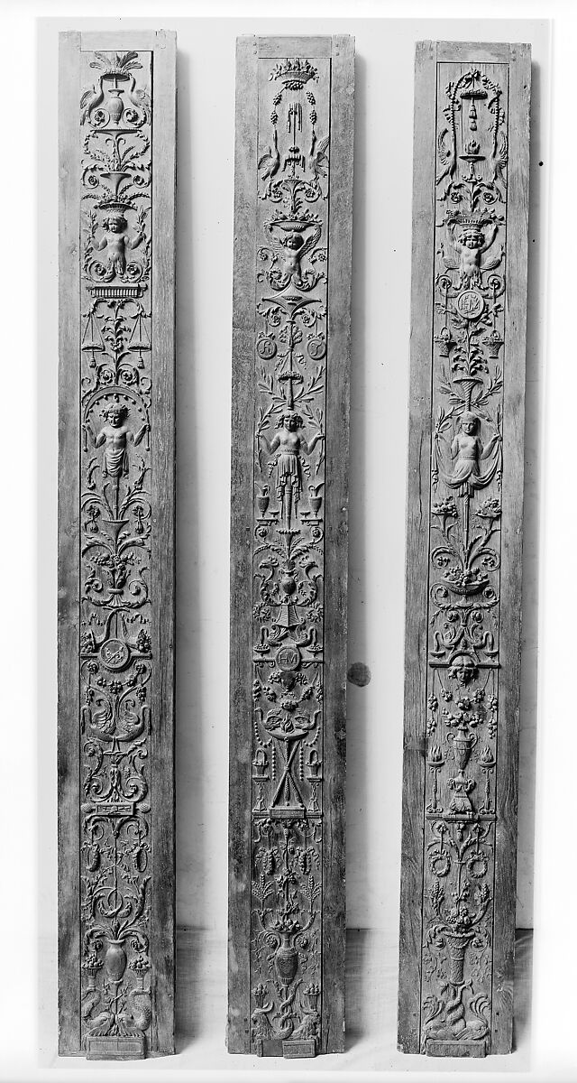 Pilaster panel (part of a set of eight), Oak, French