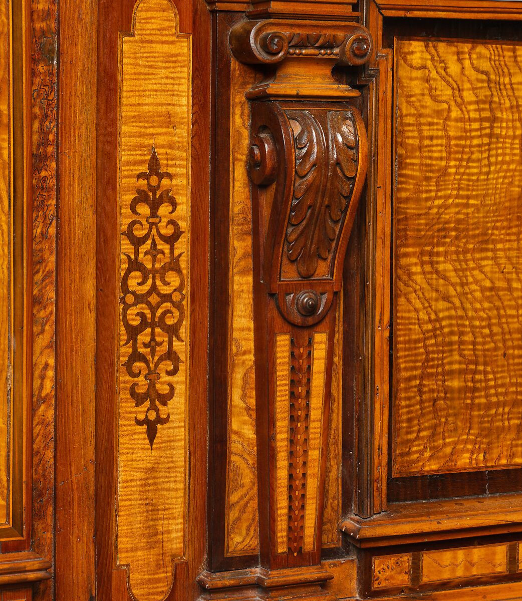 Cabinet (Fassadenschrank), Pine, oak, walnut; Hungarian ash, birch, various fruitwoods, walnut, palisander, other woods, partly stained (marquetry veneer); wrought iron,, German, Nuremberg