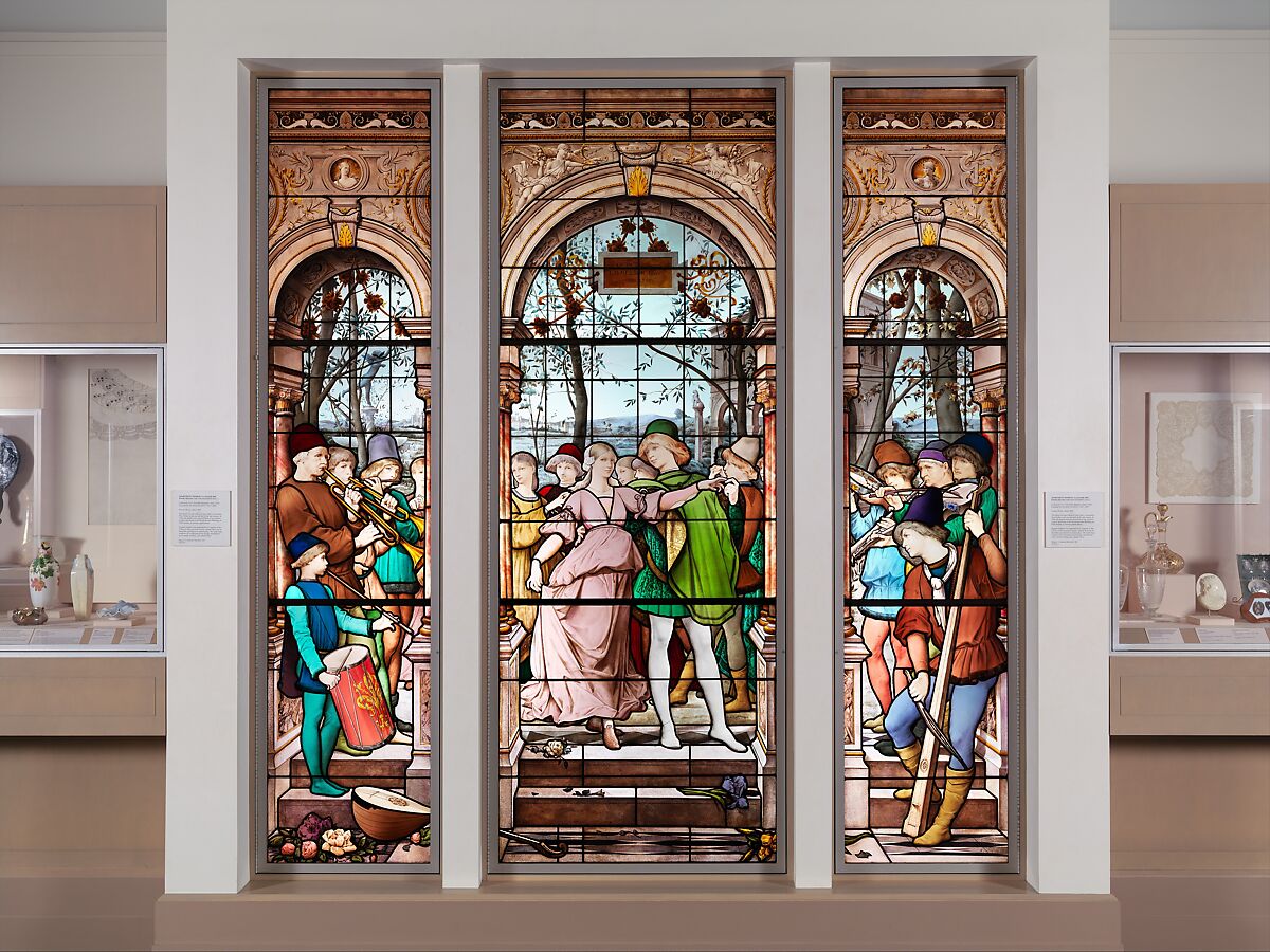La Danse des Fiançailles, Luc-Olivier Merson (French, Paris 1846–1920 Paris), Stained glass, French, Paris 