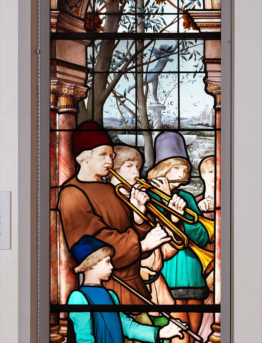 La Danse des Fiançailles, Luc-Olivier Merson (French, Paris 1846–1920 Paris), Stained glass, French, Paris