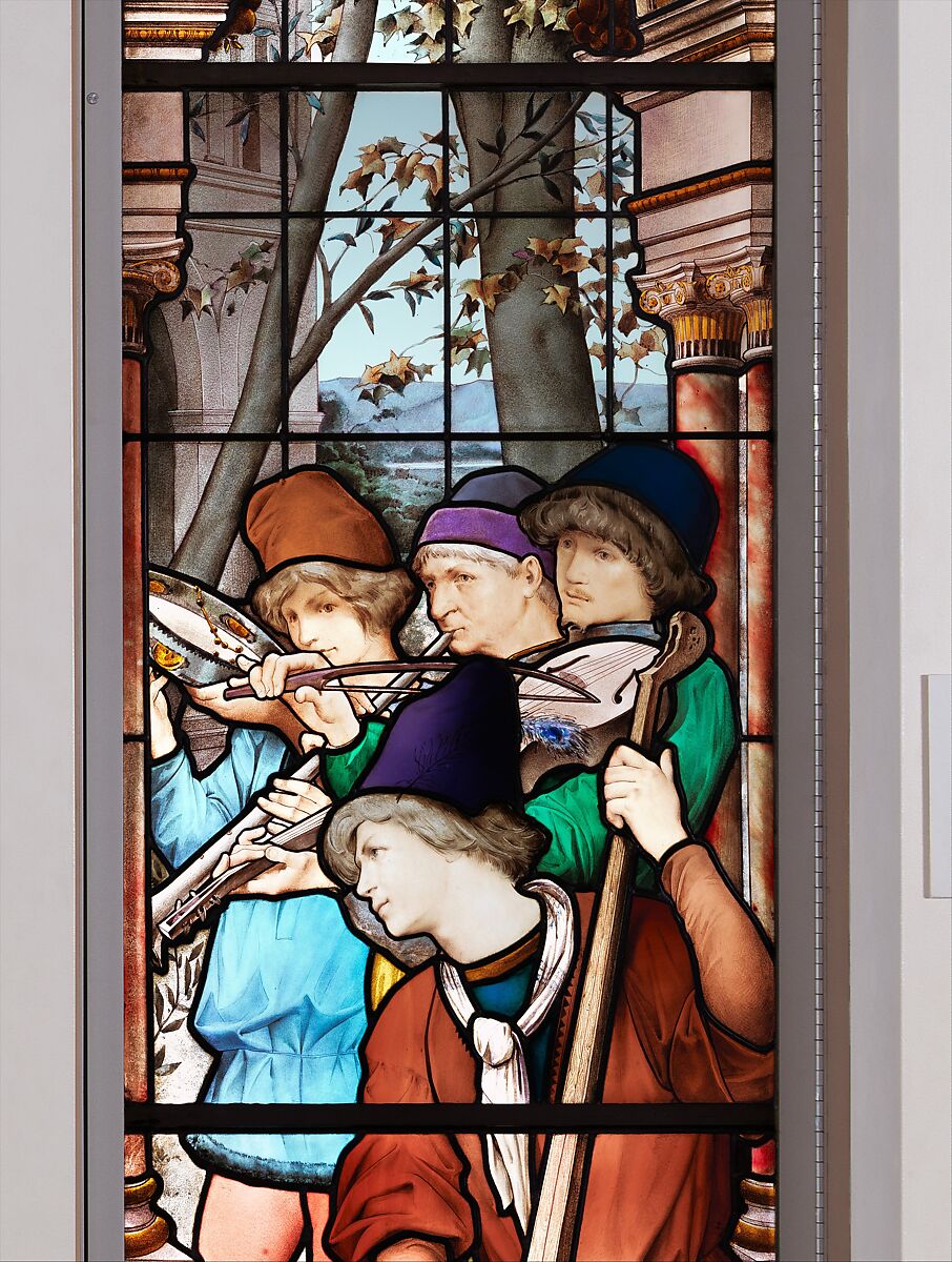 La Danse des Fiançailles, Luc-Olivier Merson (French, Paris 1846–1920 Paris), Stained glass, French, Paris