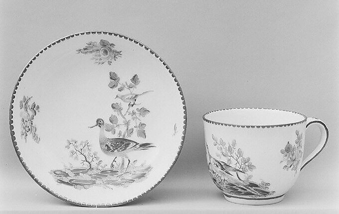 Cup and saucer, Chantilly (French), Soft-paste porcelain, French, Chantilly