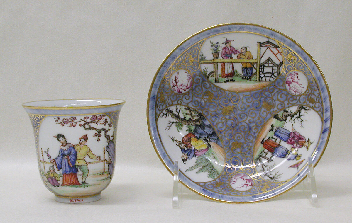 Cup and saucer, Hard-paste porcelain, Chinese with European decoration 