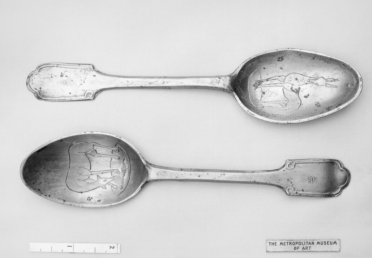 Pair of spoons, Pewter, possibly German 