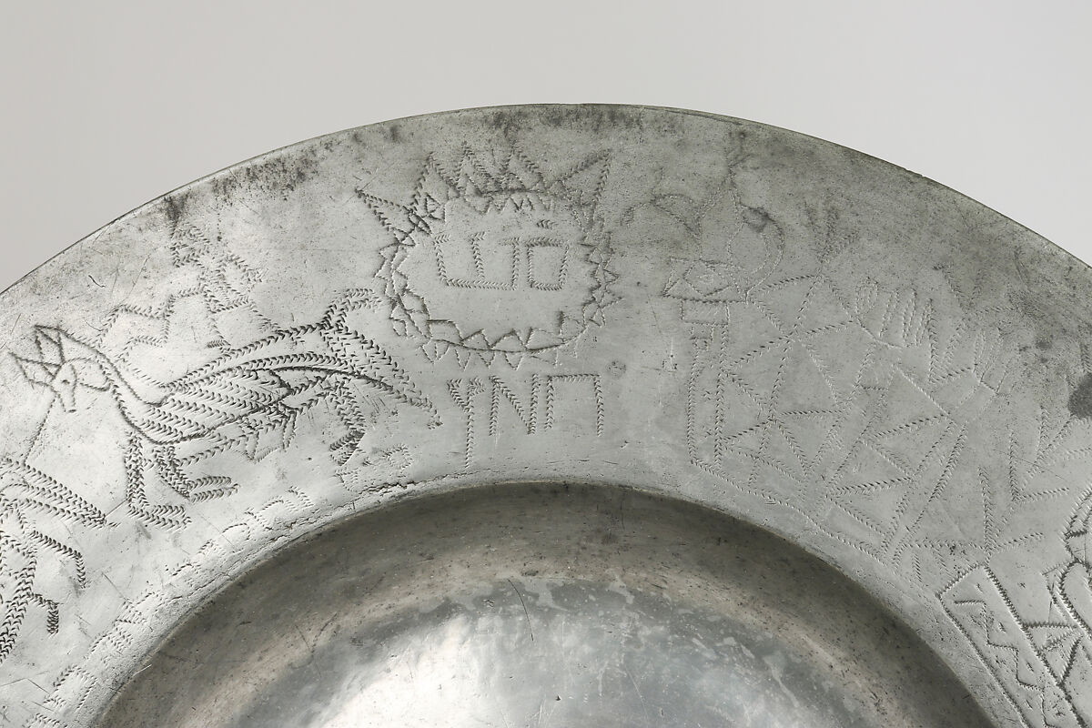 Plate with Hebrew inscriptions, Pewter, German