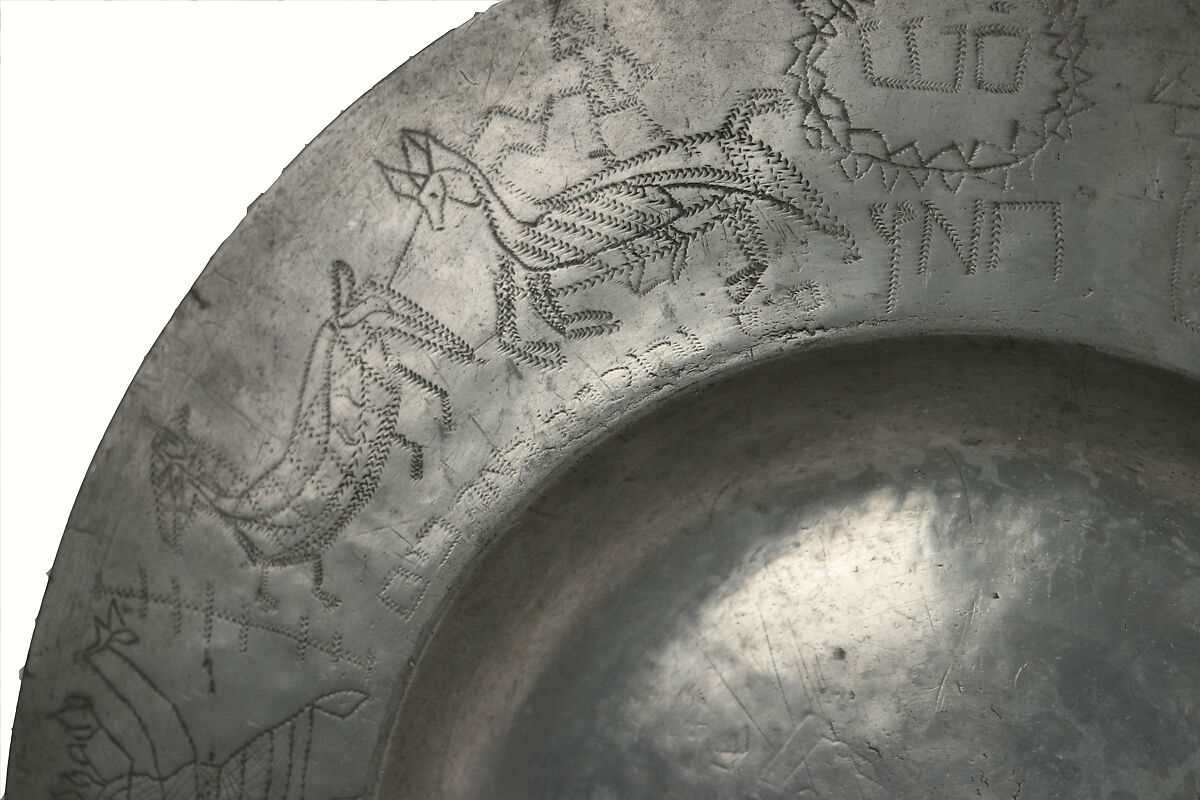 Plate with Hebrew inscriptions, Pewter, German