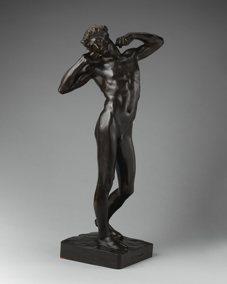 The Sluggard, Frederic, Lord Leighton (British, Scarborough 1830–1896 London), Bronze, dark olive brown patina, British, London