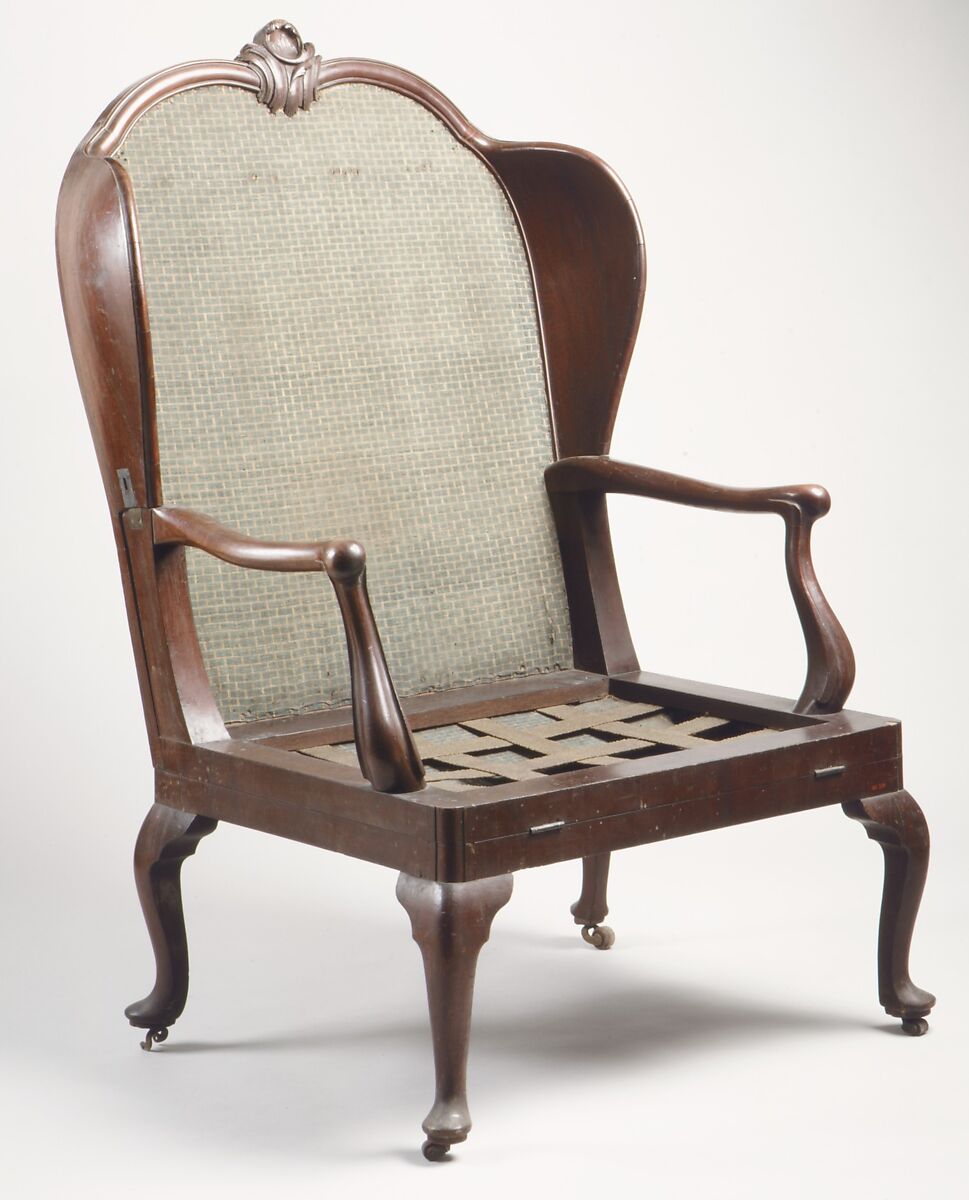 Folding bed chair (porter's chair), Mahogany and oak, probably Dutch 