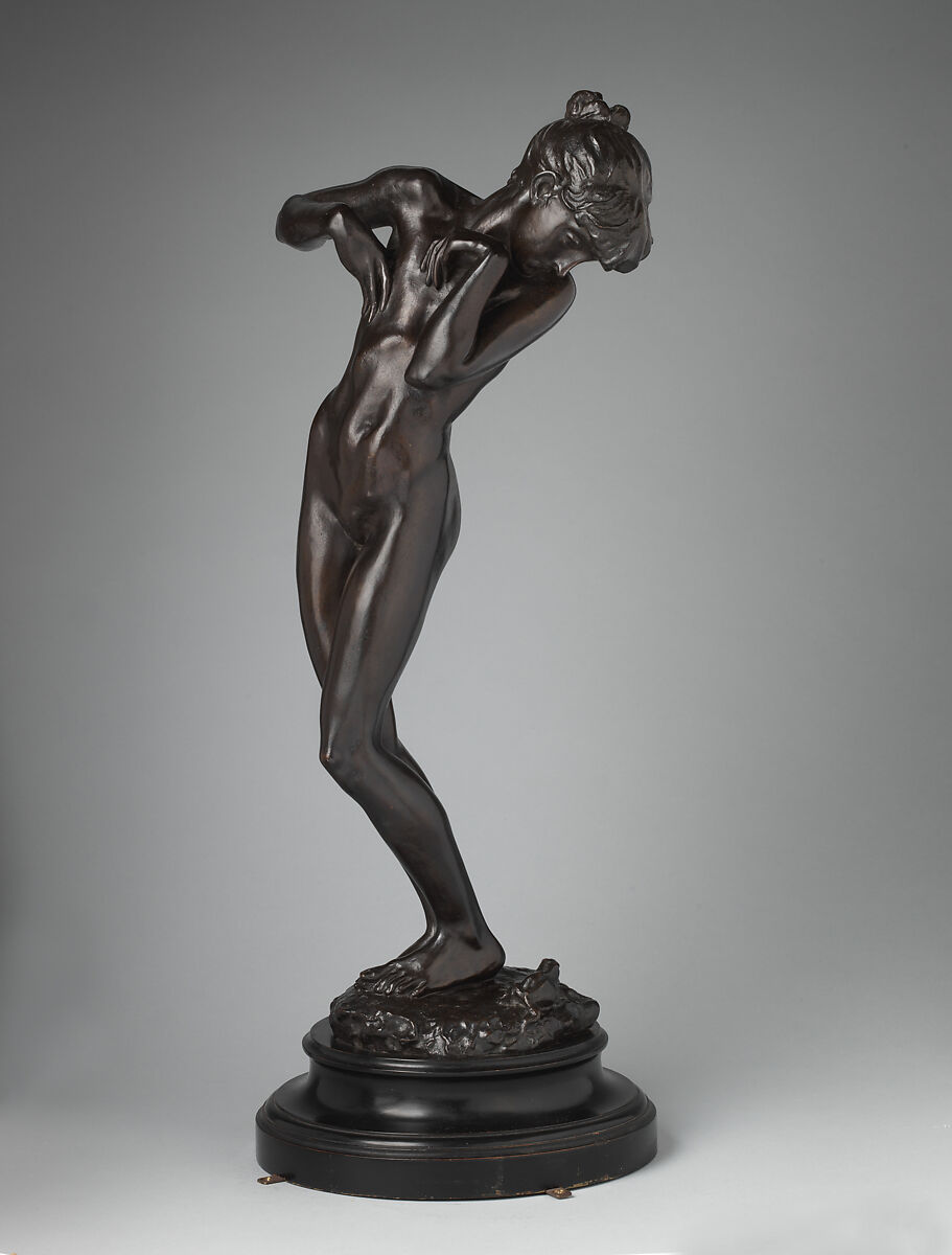 Needless Alarms, Frederic, Lord Leighton (British, Scarborough 1830–1896 London), Bronze, dark olive brown patina, British 