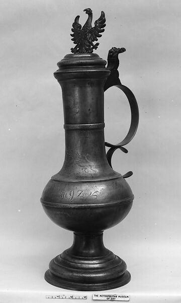 Guild flagon, August Wegang the Younger (German, 1859–1946), Pewter, German, Bautzen 