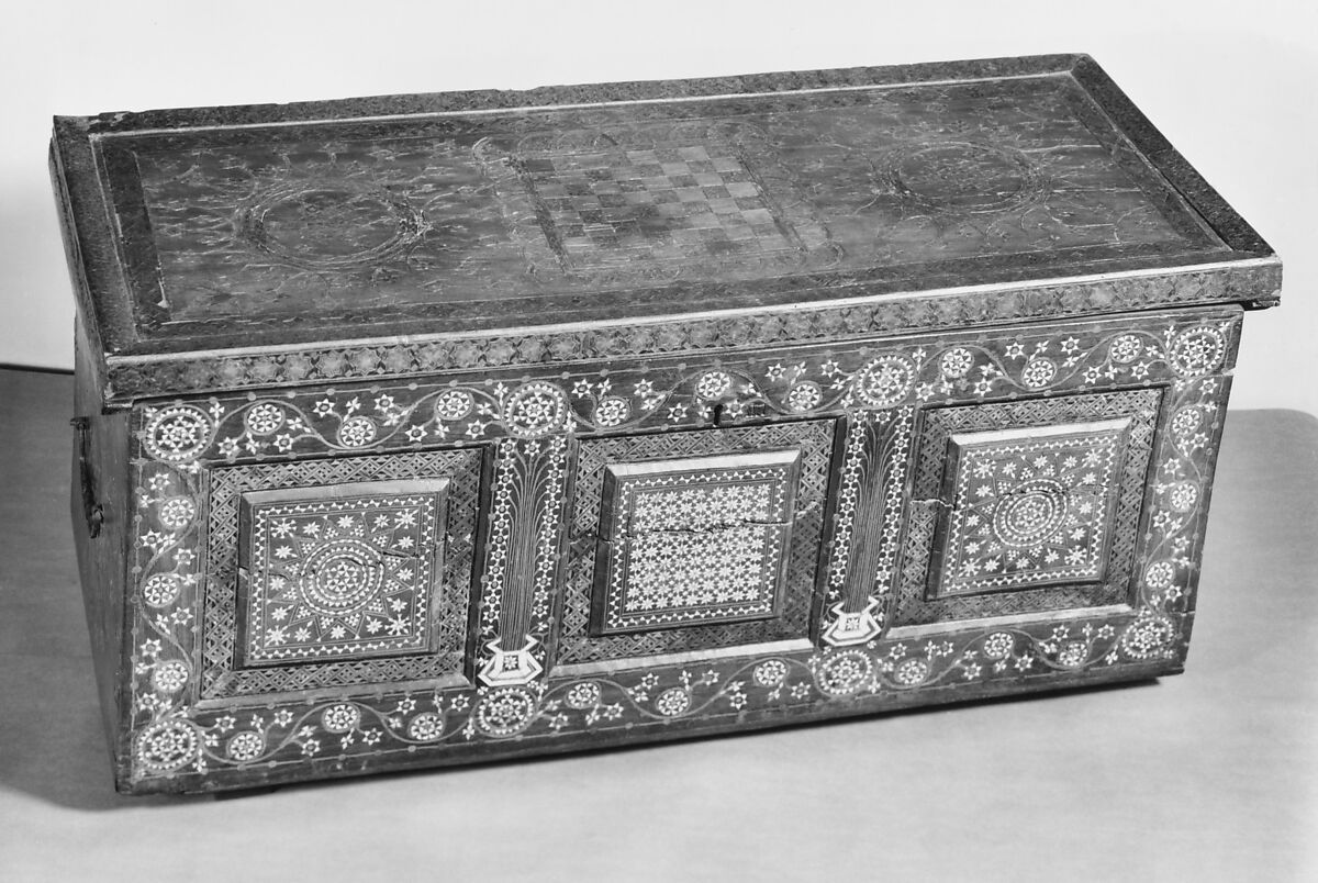 Chest (cassone), Pine (or spruce) inlaid with various woods, bone and ivory, Northern Italian