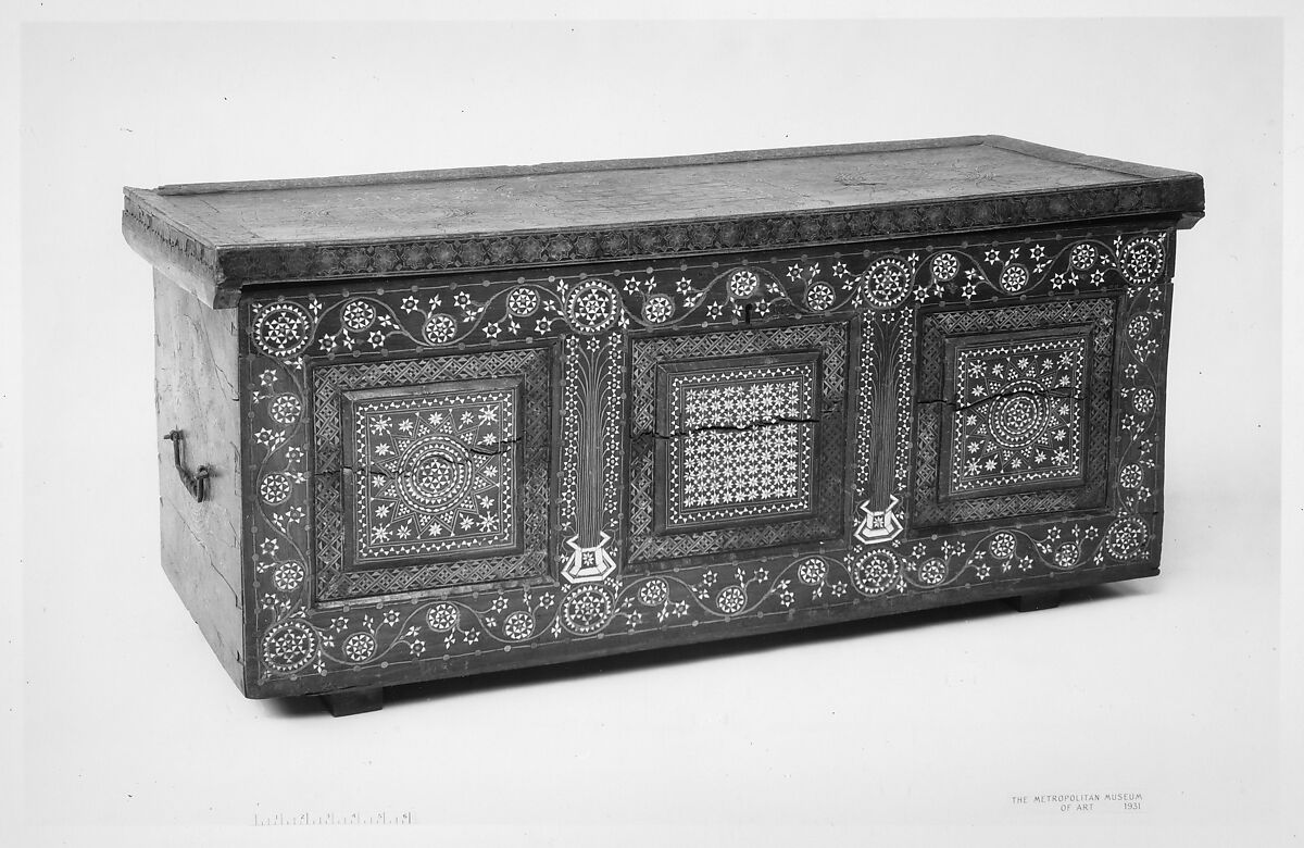 Chest (cassone), Pine (or spruce) inlaid with various woods, bone and ivory, Northern Italian