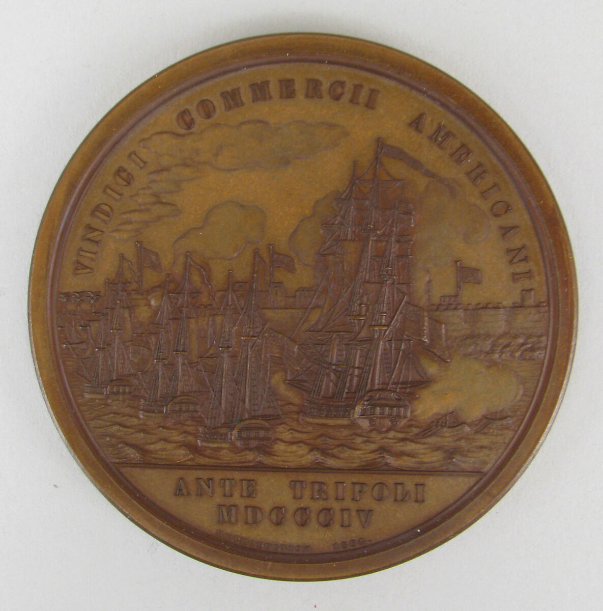 Commodore Edward Preble (1761–1807) and his Bombardment of Tripoli, August 3, 1804, Johann Mathias Reich (American (born Germany), Fürth, Bavaria 1768–1833 Albany, New York), Bronze, struck, American