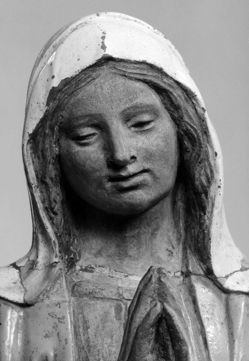 Kneeling Madonna, Giovanni della Robbia (Italian, Florence 1469–1529/30 Florence), Terracotta, partially glazed and gilded, Italian, Florence