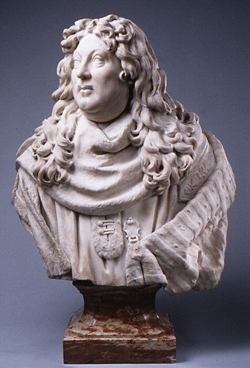 A magistrate, Possibly by Christophe Veyrier (1637–1689), Bust: white marble, French 