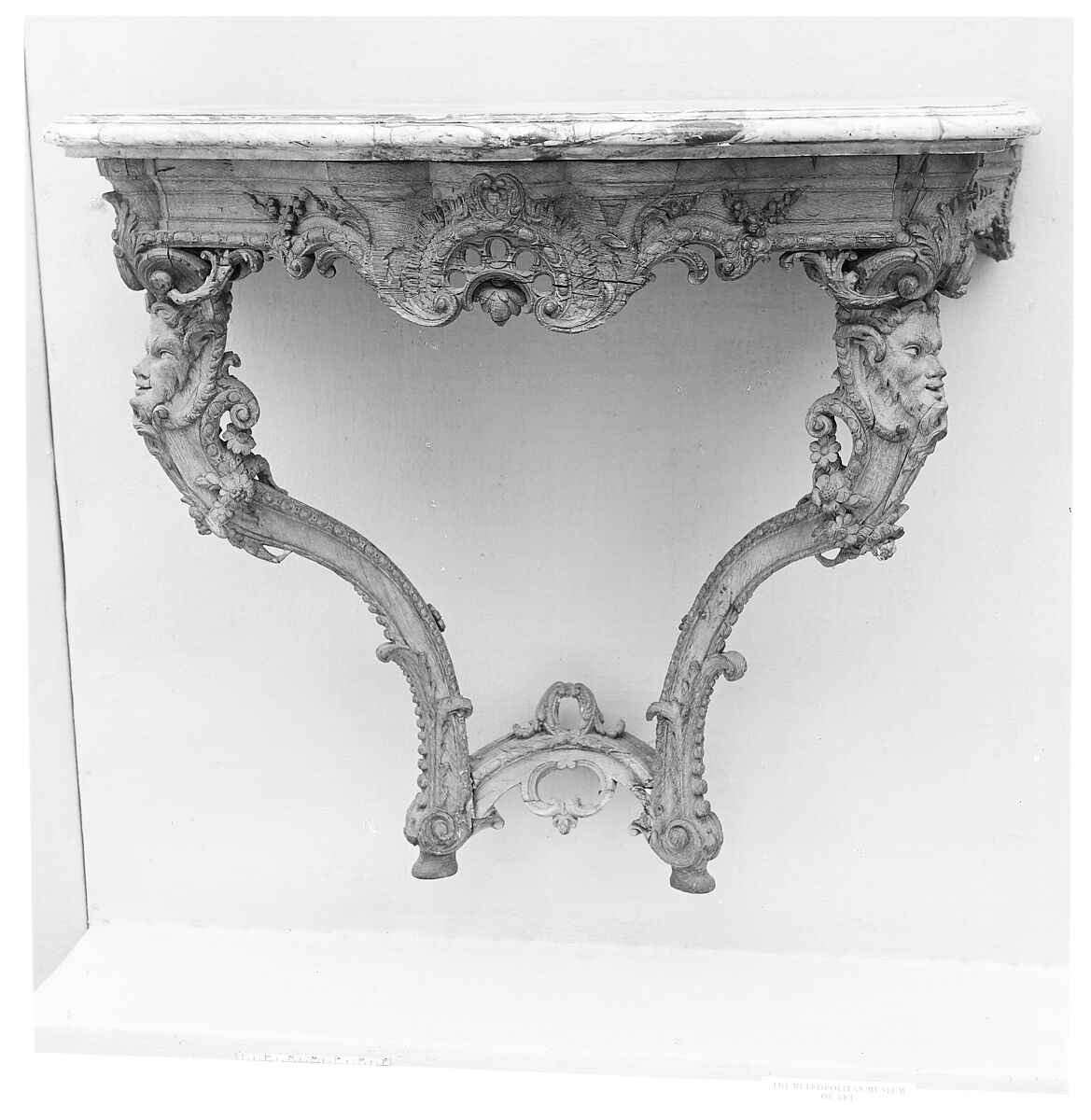 Console table, Carved and gilded oak, marble, French 