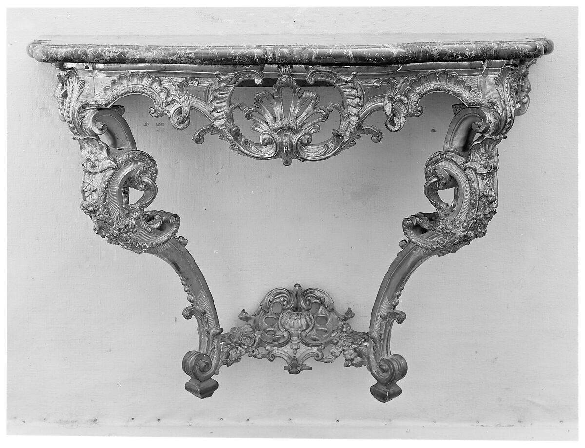 Console table, Carved and gilded oak (?), portor marble, French 