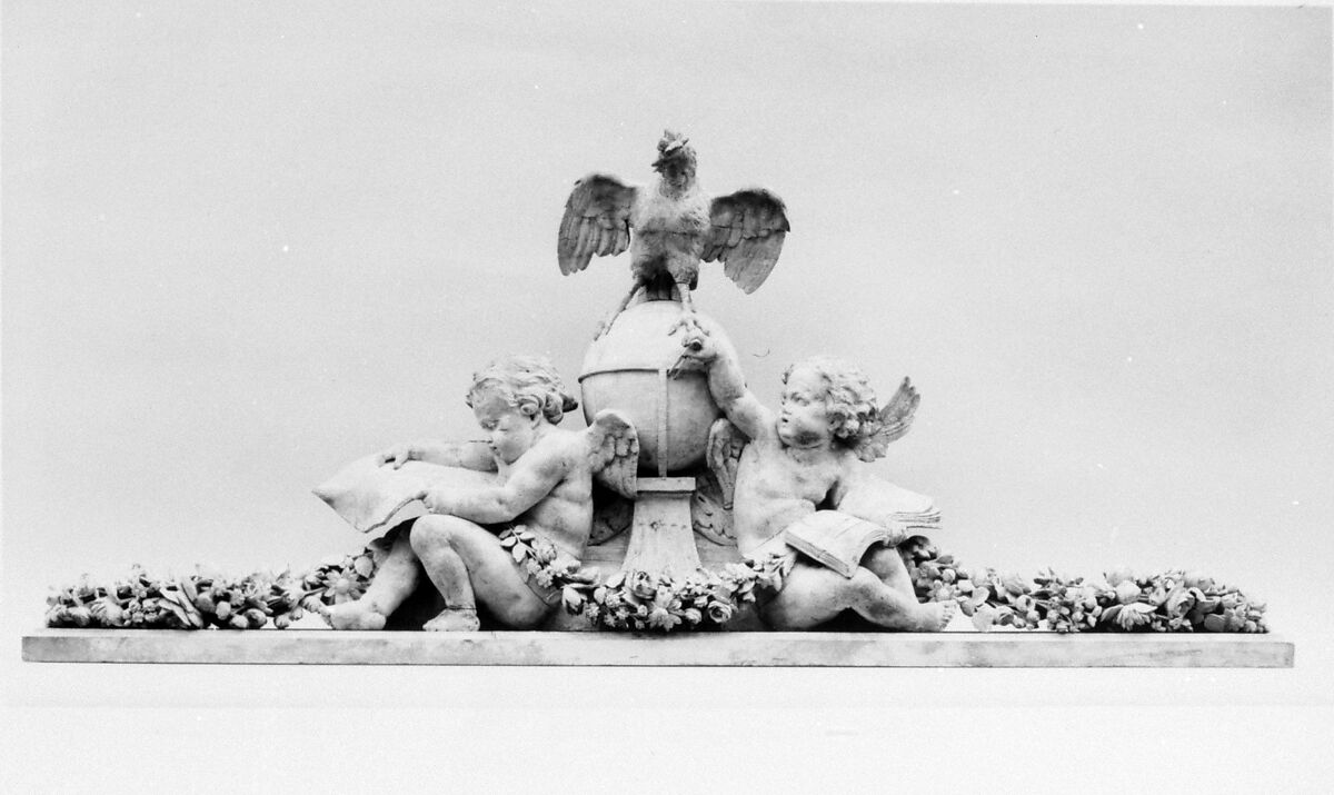 Figure group symbolic of Astronomy, Oak and beech, carved and painted, French