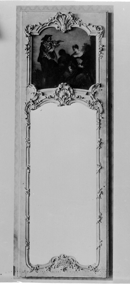 Pier mirror (trumeau de glace), Painting in the manner of Nicolas Lancret (French, Paris 1690–1743 Paris), Oak, French 