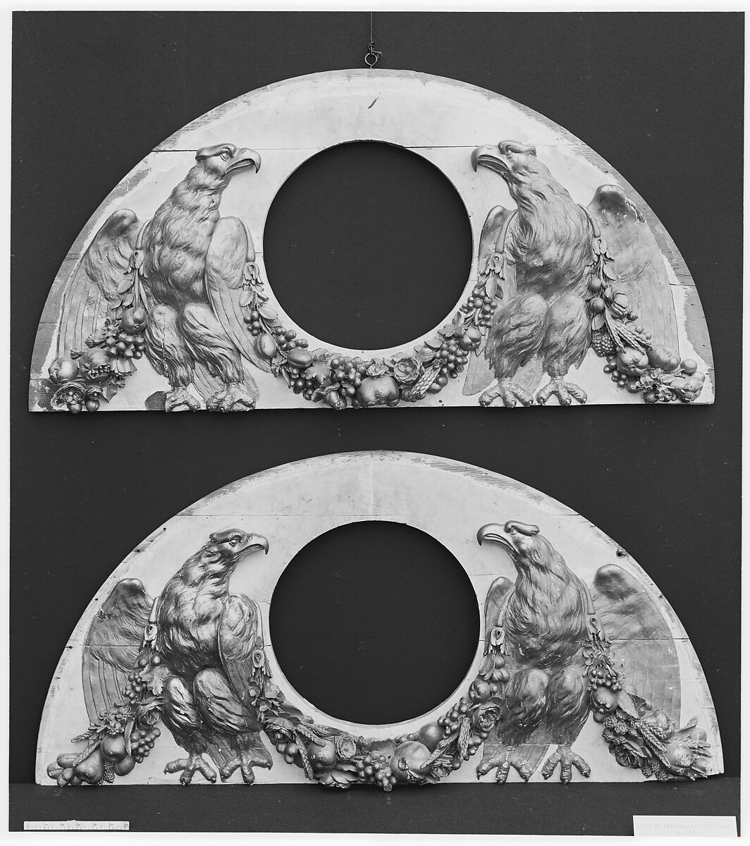 Pair of overmirrors, After a model by Philippe Laurent Roland (French, Pont-à-Marc 1746–1816 Paris), Oak, painted and gilded, French 