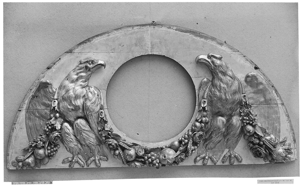 Pair of overmirrors, After a model by Philippe Laurent Roland (French, Pont-à-Marc 1746–1816 Paris), Oak, painted and gilded, French