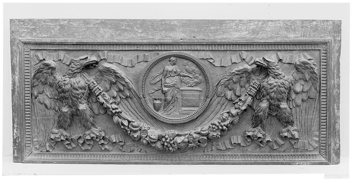 Panel, Philippe Laurent Roland (French, Pont-à-Marc 1746–1816 Paris), Oak, coated with dark greenish paint to resemble bronze, French 