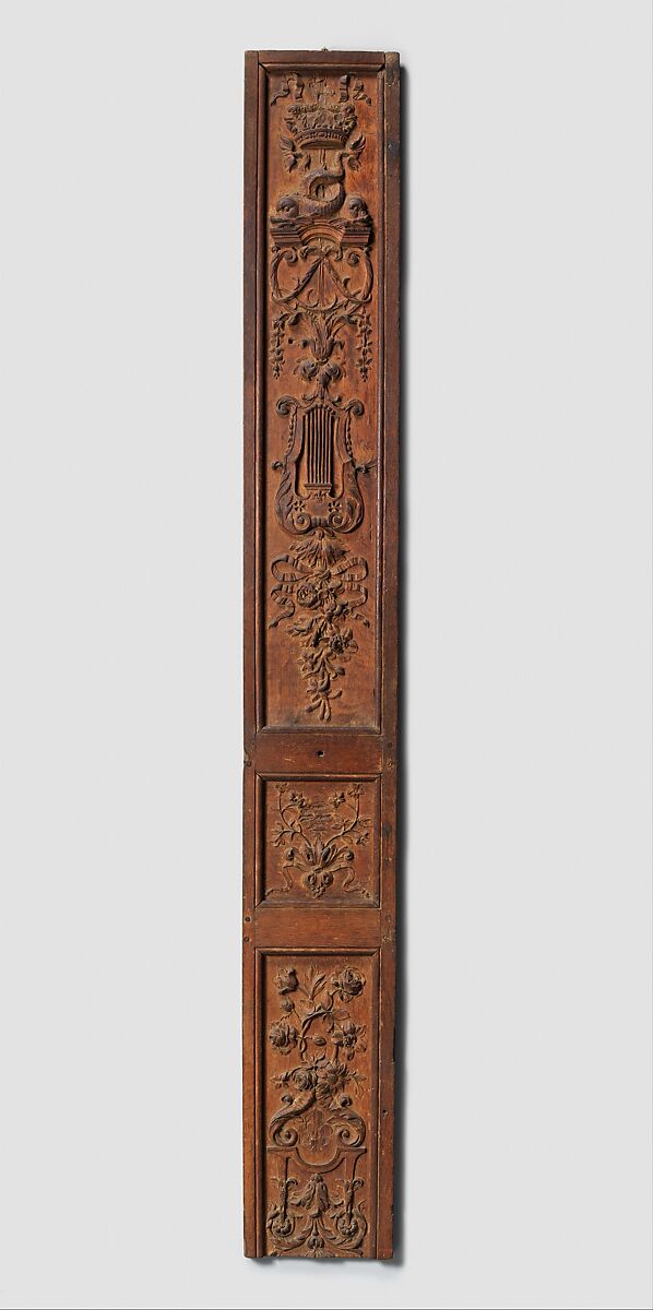Pilaster panel, Carved oak, originally painted, French 