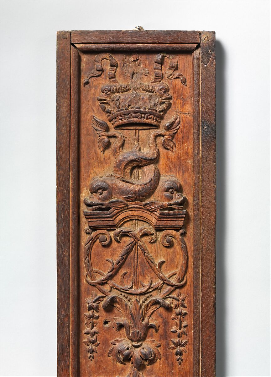 Pilaster panel, Carved oak, originally painted, French