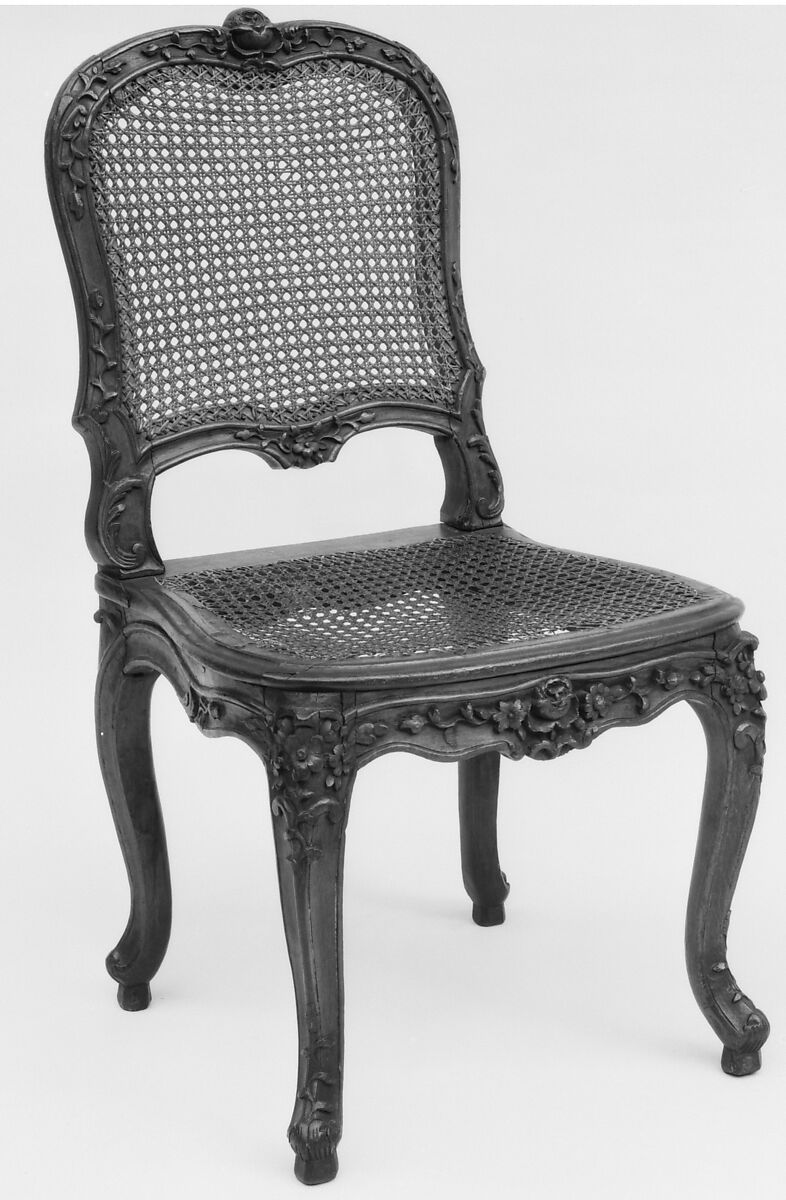 Side chair, Jacques-Marin Courtois (master 1743) Paris, France, Carved beechwood (?); caning, French, Paris