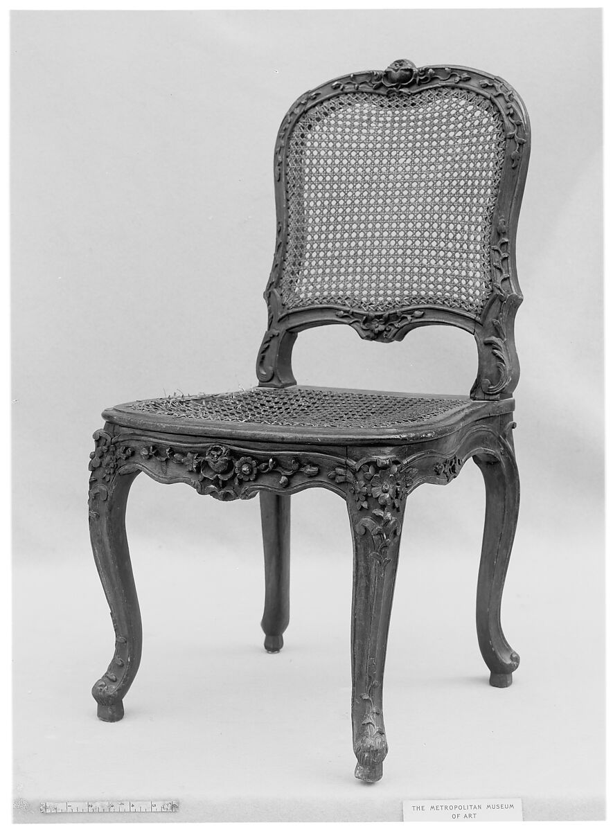 Side chair, Jacques-Marin Courtois (master 1743) Paris, France, Carved beechwood (?); caning, French, Paris 