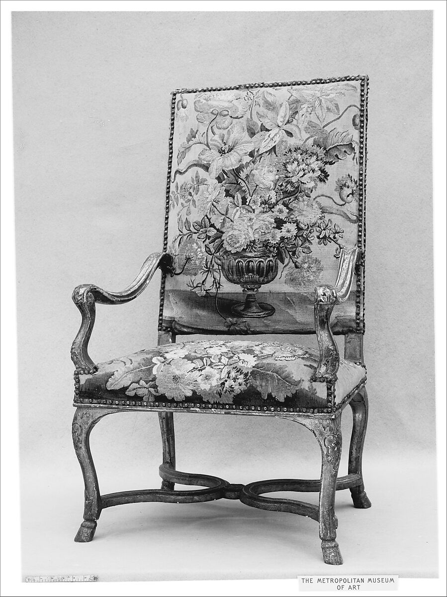 Armchair, Carved and gilded walnut, French 