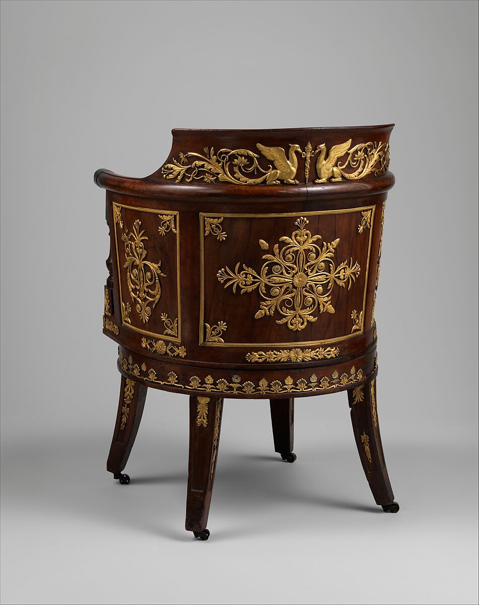 Desk chair (fauteuil de bureau), Mahogany, gilt bronze, contemporary cut voided satin velvet upholstery, French