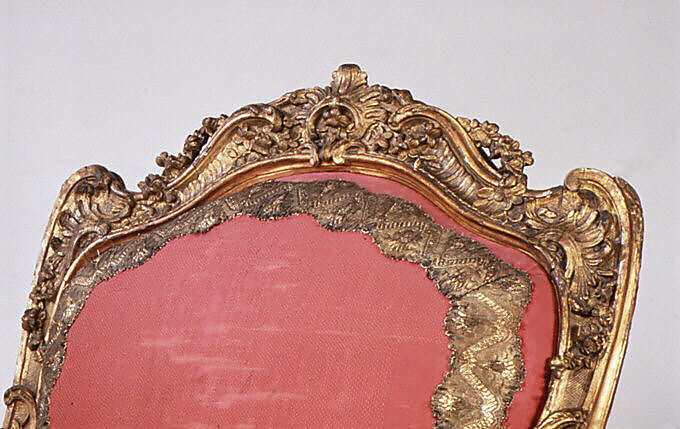 Armchair (Fauteuil à la reine) for Louise-Élisabeth of Parma, Nicolas-Quinibert Foliot (1706–1776, warden 1750/52), Carved and gilded oak; original silk-velvet upholstery and gold trim, French, Paris and Italian, Parma