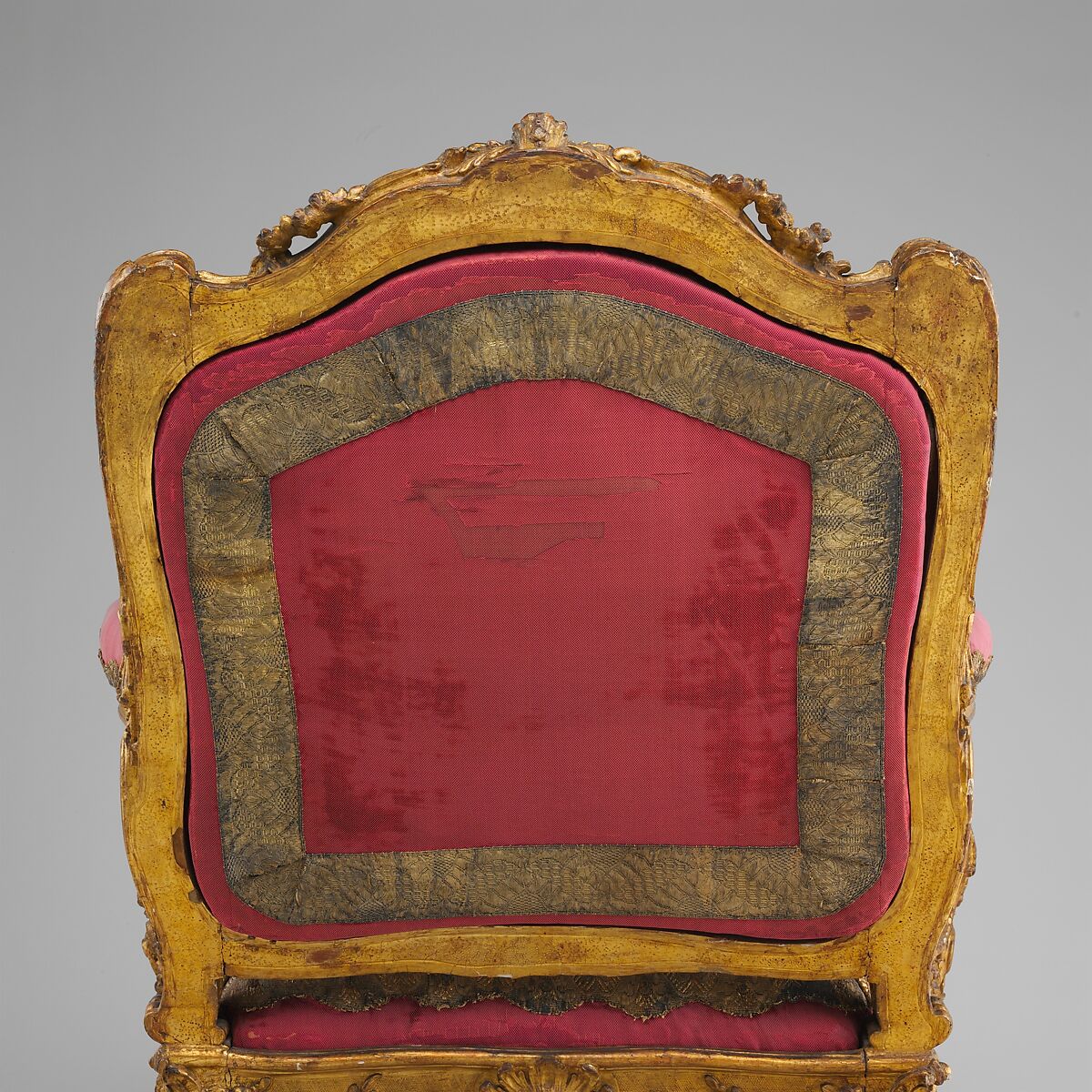Armchair (Fauteuil à la reine) for Louise-Élisabeth of Parma, Nicolas-Quinibert Foliot (1706–1776, warden 1750/52), Carved and gilded oak; original silk-velvet upholstery and gold trim, French, Paris and Italian, Parma