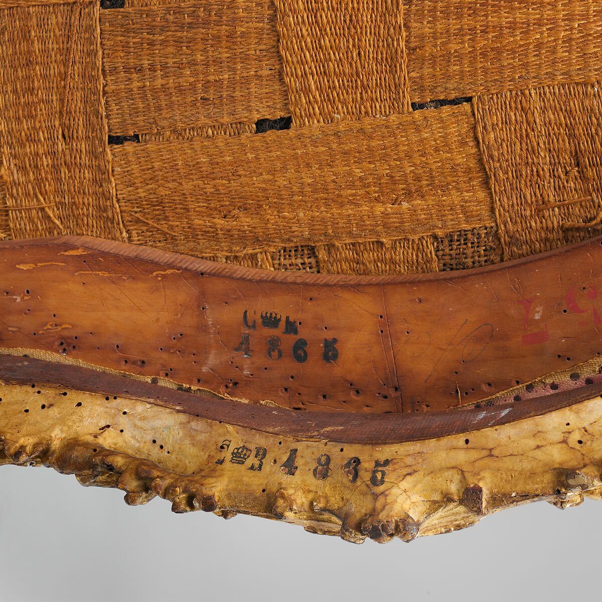 Armchair (Fauteuil à la reine) for Louise-Élisabeth of Parma, Nicolas-Quinibert Foliot (1706–1776, warden 1750/52), Carved and gilded oak; original silk-velvet upholstery and gold trim, French, Paris and Italian, Parma