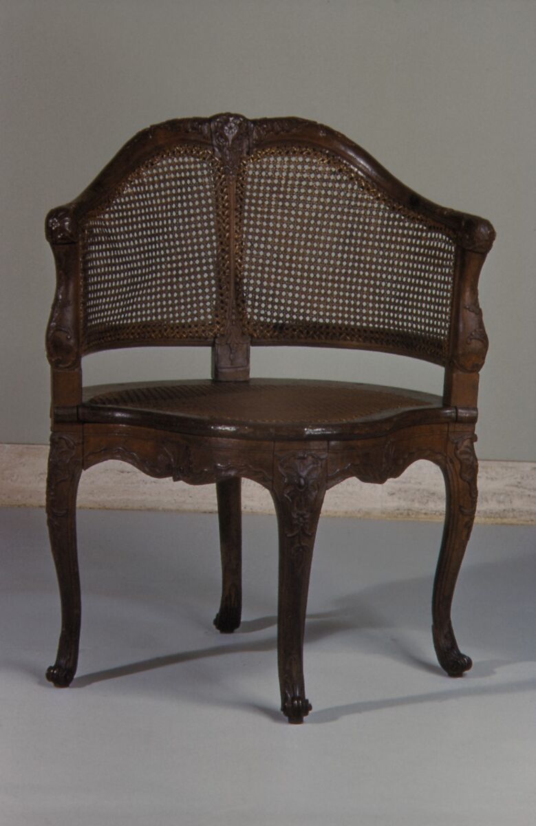 Desk chair (fauteuil de bureau), Carved pearwood; caning, French 