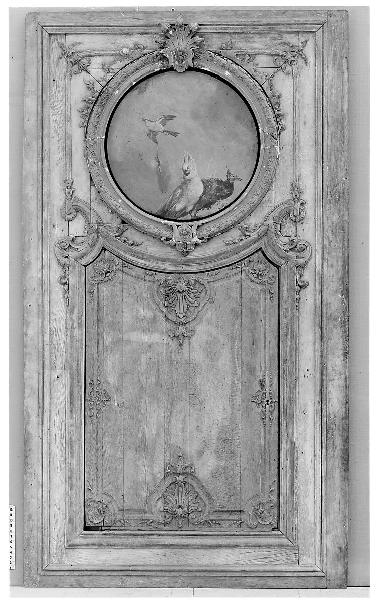 Door panel (part of a set), Carved and painted oak, French 