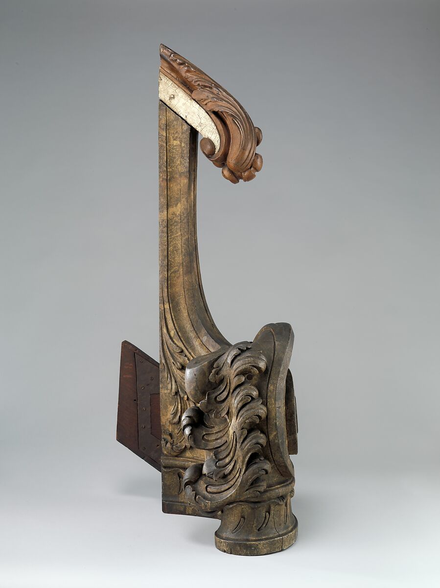 Newel post, Carved, painted and marbled wood, French