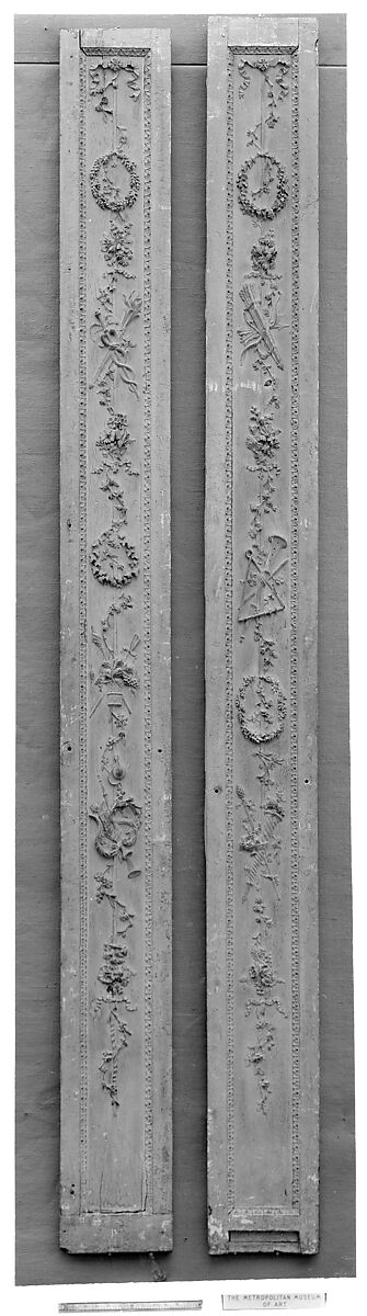 Pair of pilaster panels, Wood, carved and painted green, French 