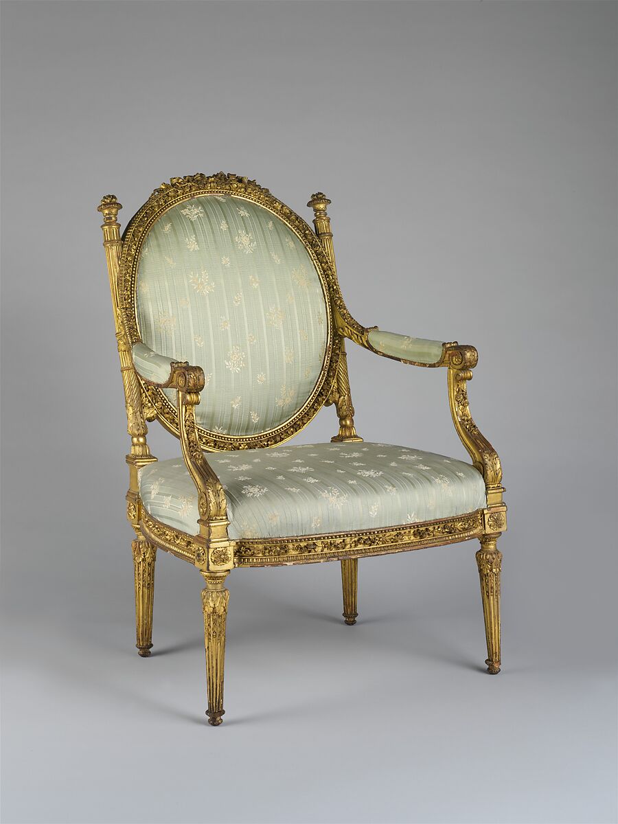 Armchair (Fauteuil à la reine), Georges Jacob  French, Carved and gilded beech; silk upholstery (not original), French, Paris