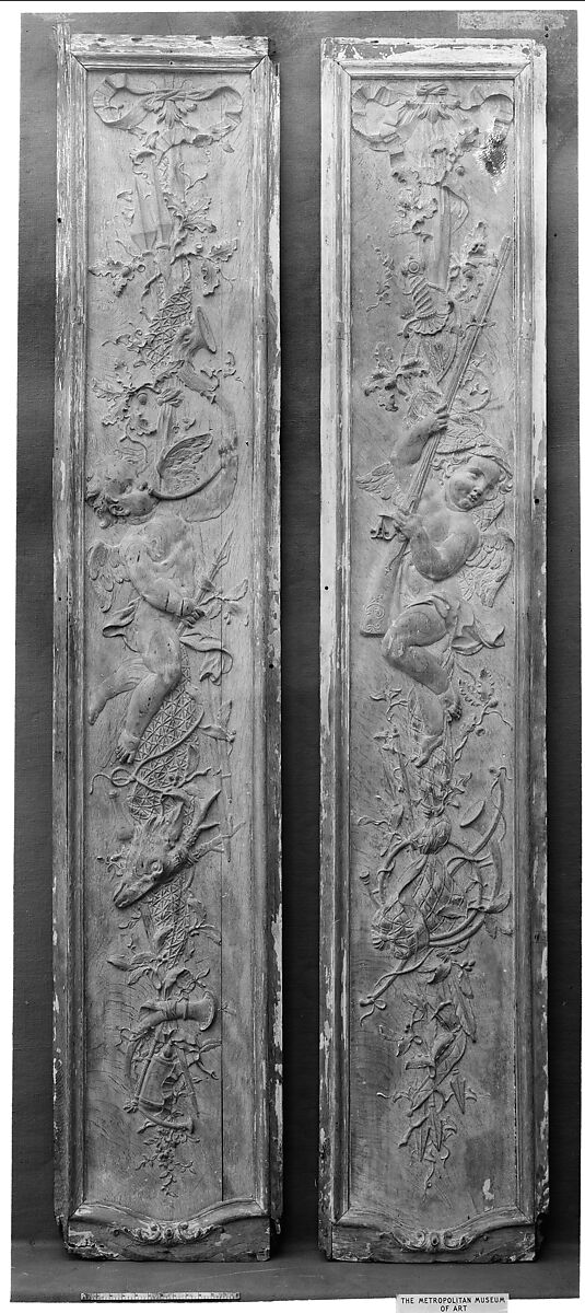 Pair of panels, Carved and stripped oak, French 