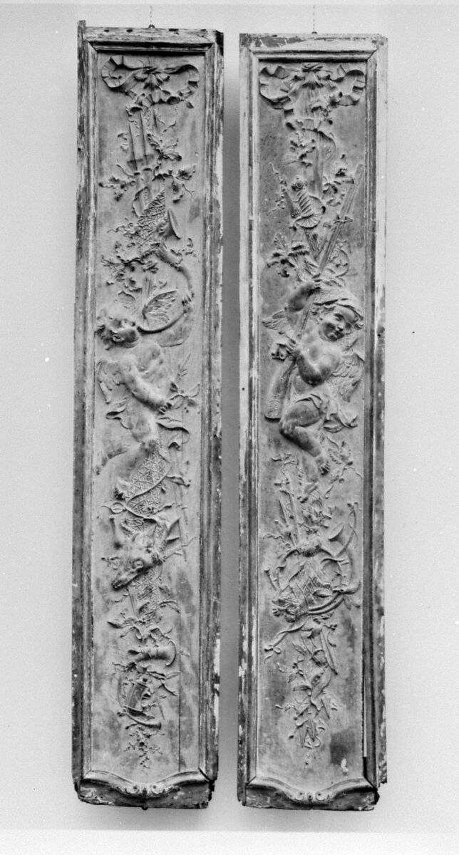 Pair of panels, Carved and stripped oak, French